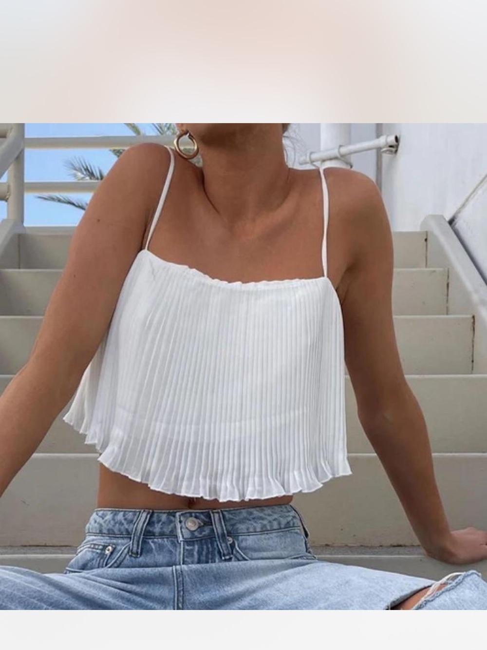 Princess Polly White Pleated flowy Swing Crop Top 0 going out Y2K feminine